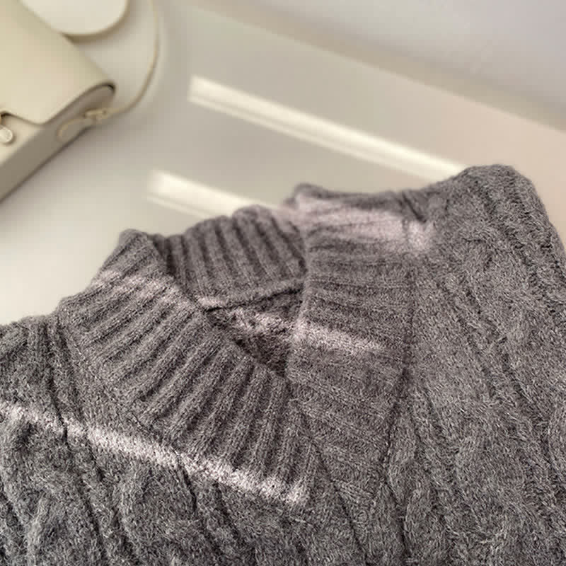 V-neck Cable Sweater Fishtail Skirt Two Pieces Set